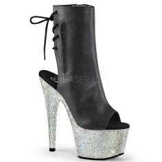 BEJEWELED-1018DM-7 - Black Faux Leather Silver Multi Rhinestones