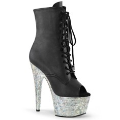 Bejeweled-1021-7 - Black Faux Leather Silver Aurora Borealis