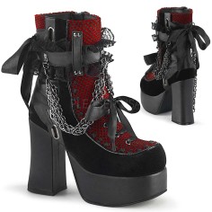 Charade-110 - Black Le Red Velvet Fishnet Overlay  