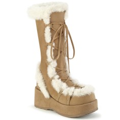 Demonia Cubby-311 - Camel Vegan Suede with White Trim