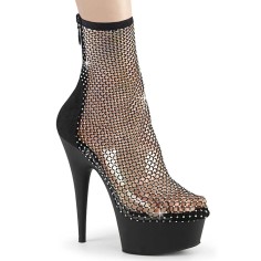 Delight-1009 - Black Faux Suede Rhinestones Mesh Matte
