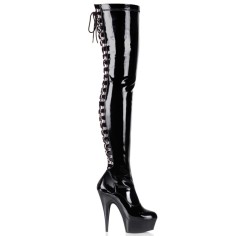 Delight-3063 - Black Stretch Patent/Black Lace Up