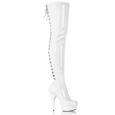 Delight-3063 - White Stretch Patent/White Lace Up