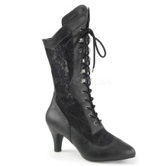 DIVINE-1050 - Black Faux Leather Satin Lace