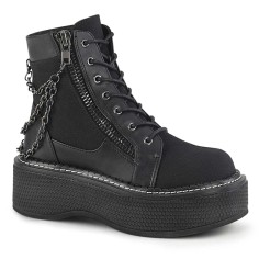 Emily-114 - Black Canvas Vegan Leather  
