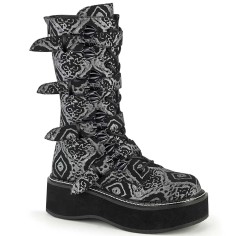 Emily-322 - Black Silver Faux Nubuck Leather  