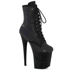 Flamingo-1020RM - Black Faux Suede Rhinestones Mesh Matte
