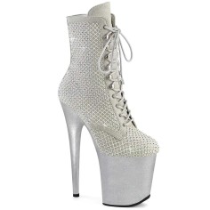 Flamingo-1020RM - Silver Faux Sude Rhinestones Mesh Matte
