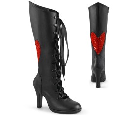 Glam-243 - Black Vegan Leather Red Satin