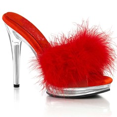 Glory-501F-8 - Red Faux Leather Fur Clear