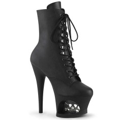 Moon-1020SK - Black Faux Leather with Pewter Skull