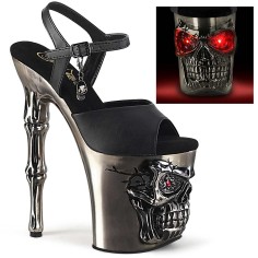 Rapture-809-LT - Black Faux Leather Satin Pewter Chrome