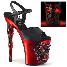 Rapture-809-LT - Black Faux Leather Satin Red Chrome