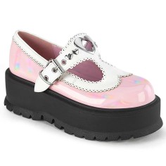 Slacker-23 - Pink Hologram Pat White Vegan Leather
