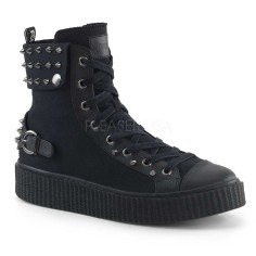 Sneeker-266 - Black Canvas Vegan Leather  