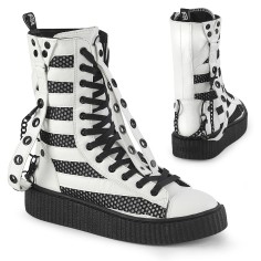 Sneeker-325 - White Vegan Leather Fishnet