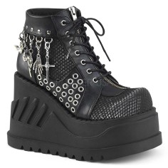 Stomp-18 - Black Vegan Leather Gray Velvet  