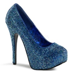 Bordello Teeze-06R - Blue Satin Iridescent Rhinestones