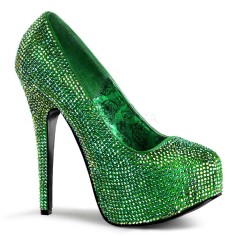 Bordello Teeze-06R - Green Satin-Iridescent Rhinestones