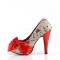 Pinup Couture  Bettie-13 - Cream Pu-Red Satin (Tattoo Print)