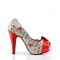 Pinup Couture  Bettie-13 - Cream Pu-Red Satin (Tattoo Print)