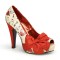 Pinup Couture  Bettie-13 - Cream Pu-Red Satin (Tattoo Print)