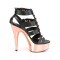 Delight-658 - Black Faux Leather Rose Gold Chrome  