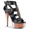 Delight-658 - Black Faux Leather Rose Gold Chrome  