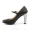 Queen-02 - Black Faux Leather Silver Glitter  