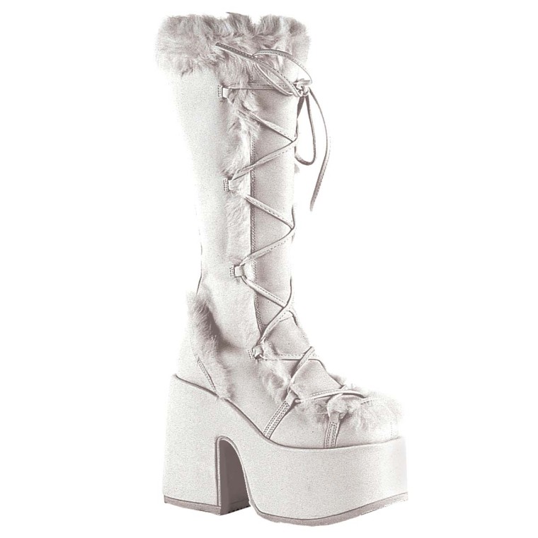 Pleaser Demonia Camel-311 - White Vegan Leather in Sexy Boots - $119.95