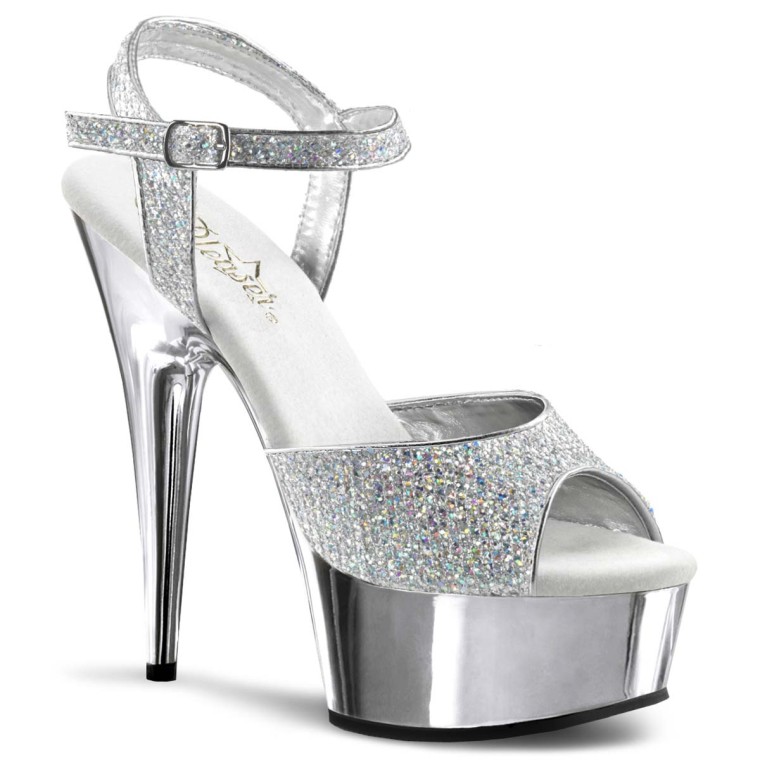 Pleaser Delight 609G Silver Multi Glitter Silver Chrome in Sexy