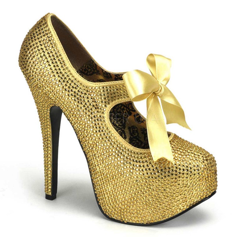 Bordello Teeze 04R Gold Rhinestones by Pleaser