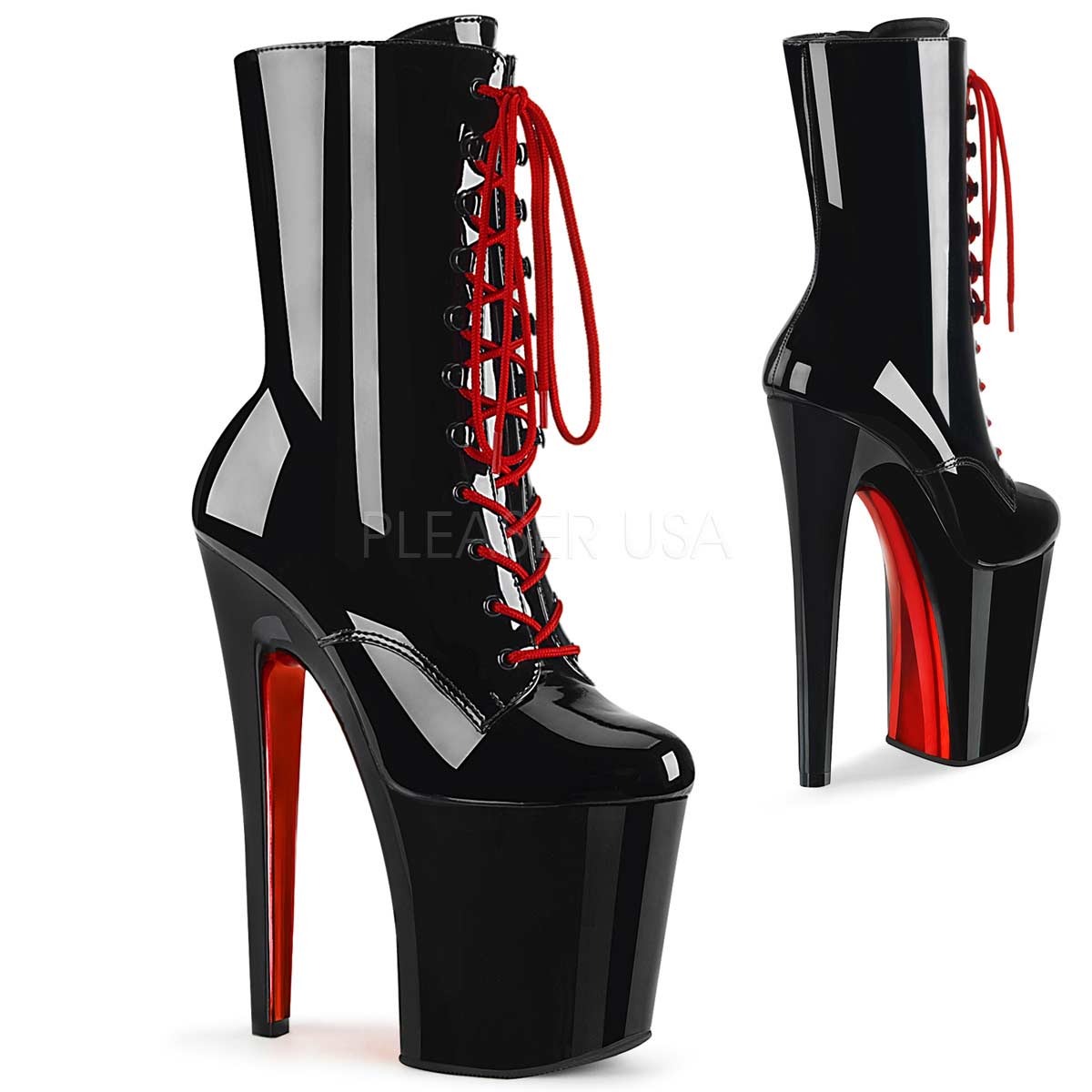 Pleaser Xtreme-1020TT - Black Pat Red Chrome in Sexy Boots - $81.95