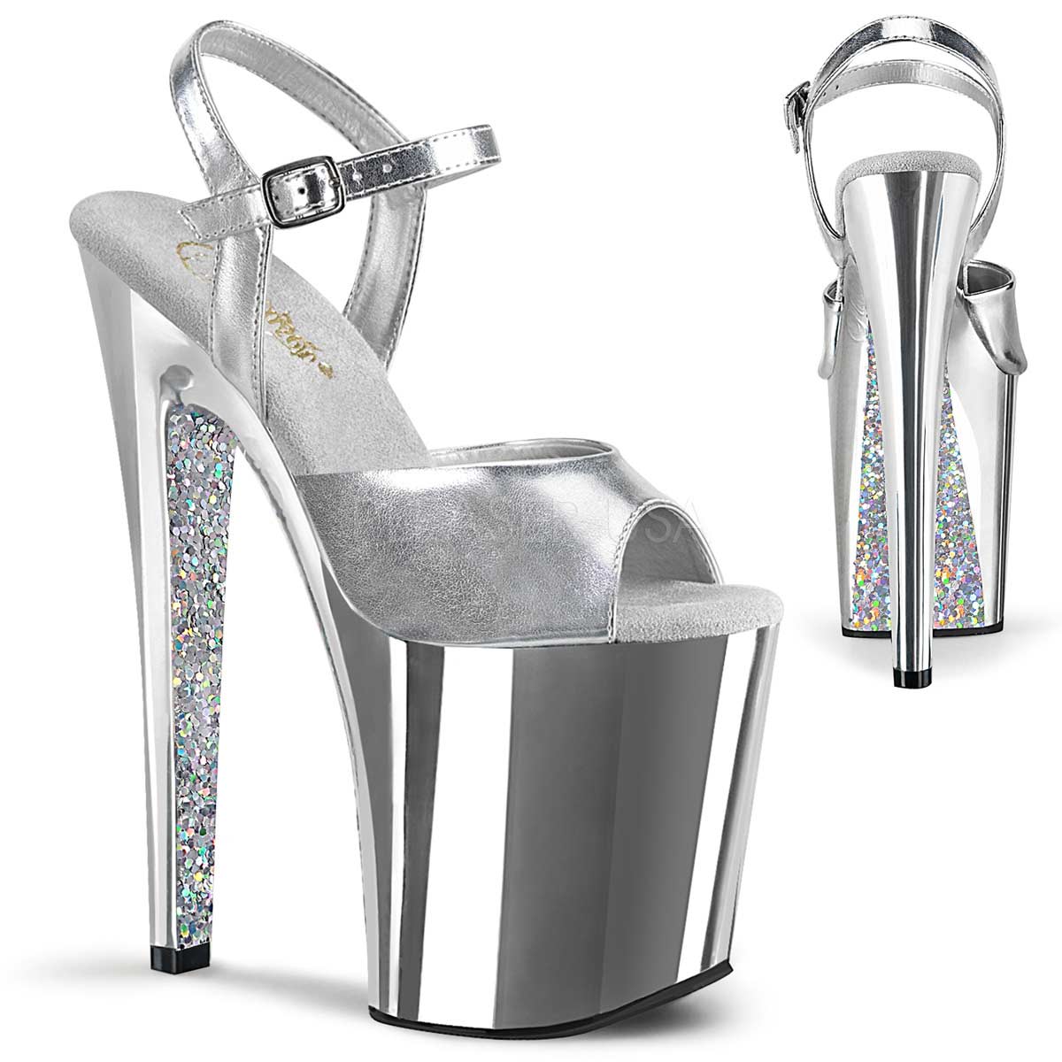 Pleaser Xtreme-809TTG - Silver Metallic Pu Chrome Glitter in Sexy Heels ...