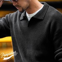 Vintage Crew Neck Sweater Loose Vertical Strip Winter Basic Pullovers - Black