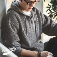 Casual Knit Sweater Half-zip Essentials Hoodies for Men Warm Hooded Sweatshirt Tops - Gray
