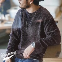Casual Chenille Round Neck Jumper Mens Warm Skin-friendly Amekaji Knitwears Sweater - Black