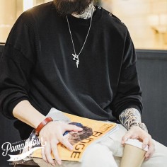 Casual Round Neck Black Sweater Mens Amekaji Solid Knitwear Pullovers Vintage Fashion Designer Luxury Jumper - Black