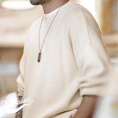 Vintage Sailor Loose Round Neck Drop-Shoulder Sleeve Thermal Amekaji Sweater - White