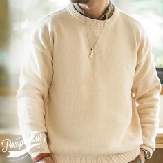 Casual Chenille Round Neck Jumper Mens Warm Skin-friendly Amekaji Knitwears Sweater - Beige