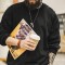Casual Round Neck Black Sweater Mens Amekaji Solid Knitwear Pullovers Vintage Fashion Designer Luxury Jumper - Black