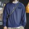 Casual 300g Waffle Long Sleeve T-shirt Mens Amekaji Round Neck Breathable Pullover Sweater - Blue