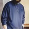 Casual 300g Waffle Long Sleeve T-shirt Mens Amekaji Round Neck Breathable Pullover Sweater - Blue