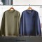 Casual 300g Waffle Long Sleeve T-shirt Mens Amekaji Round Neck Breathable Pullover Sweater - Blue