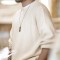 Vintage Sailor Loose Round Neck Drop-Shoulder Sleeve Thermal Amekaji Sweater - White