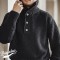 Retro Heavy Knitwear Polo Lapel Thermal Head Cover Thick Amekaji Sweater - Black