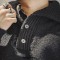 Retro Heavy Knitwear Polo Lapel Thermal Head Cover Thick Amekaji Sweater - Black