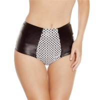 SH3219 - High-Waisted Leatherette Shorts with Fishnet Detail