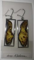 Baltic Amber Ear Rings  in Silver Rectangles