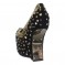 103 - Gold Sequins on Black Velvet Wedge Platform Sandals SPECIAL - Size 6.5